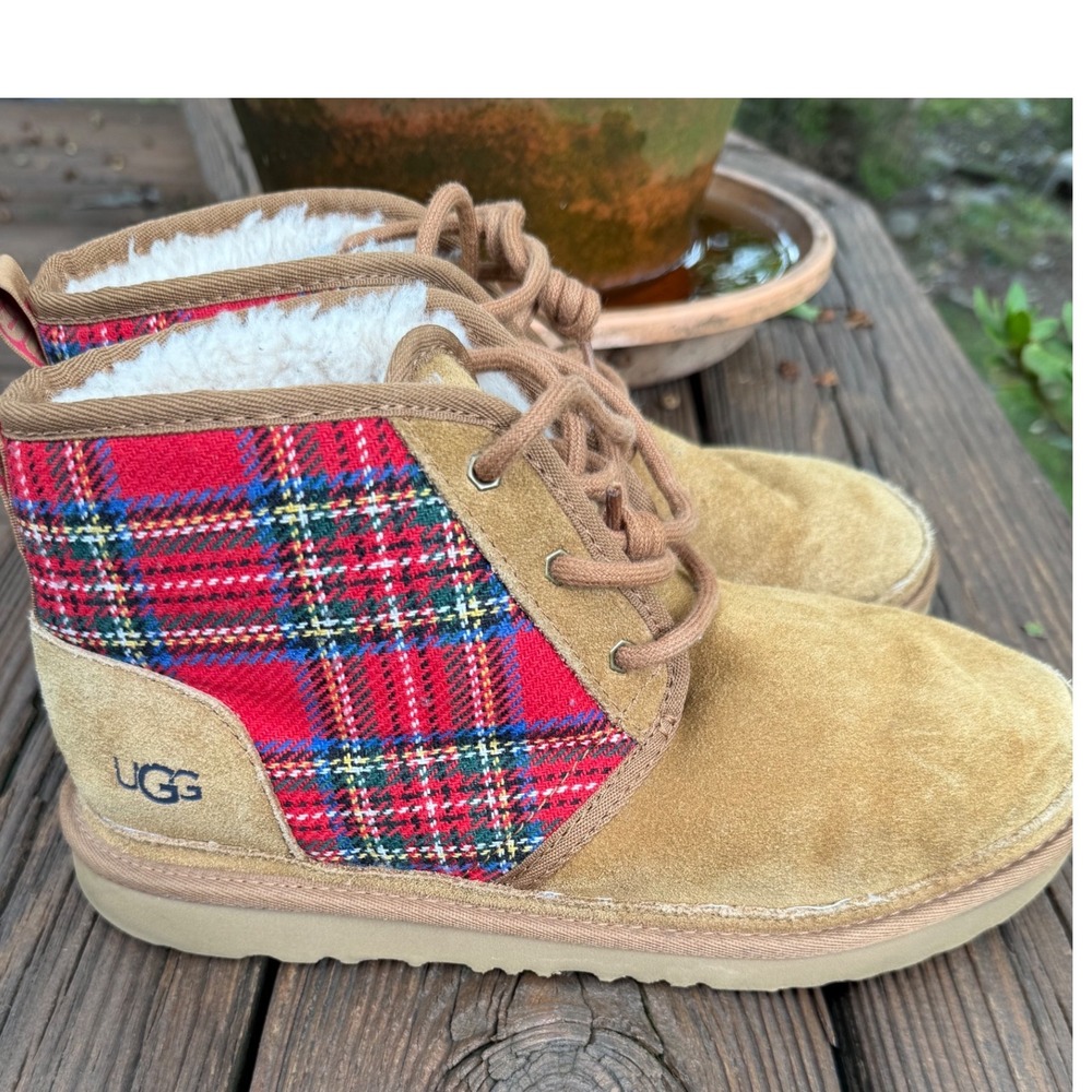 UGG Neumel Classic Tartan Plaid Suede Ankle Boots Chestnut Red Women 6 112151K
